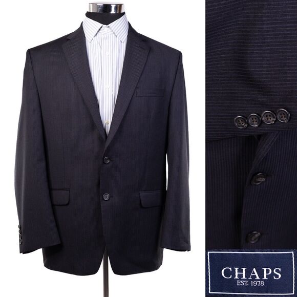 CHAPS Mens Black Wool Blend 2 Button Blazer Sport Coat Single Vent Size 44R - Picture 1 of 12